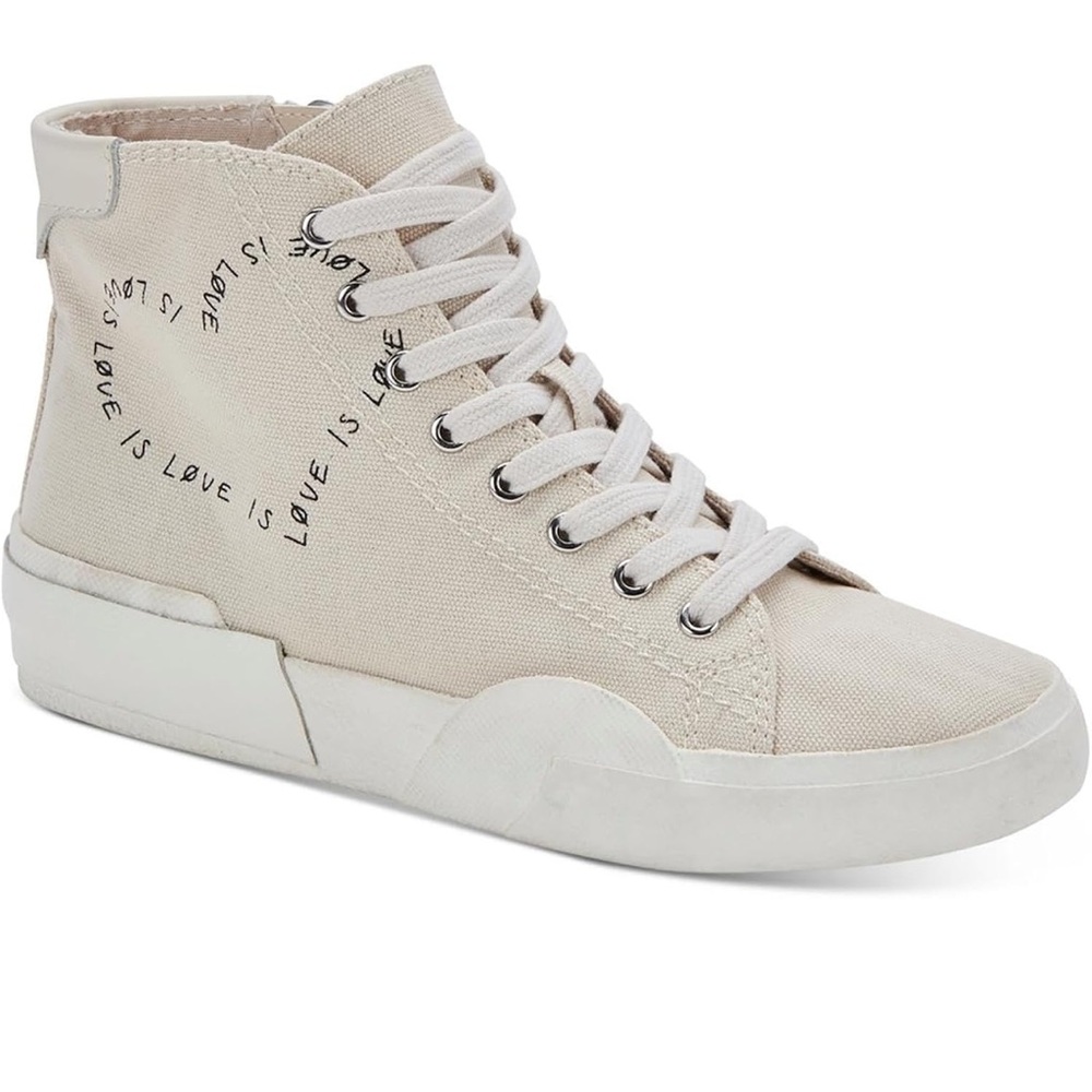 Dolce Vita Women Zest Pride High Top Wedge Lace Up Sneakers  sz 7 Ivory Canvas